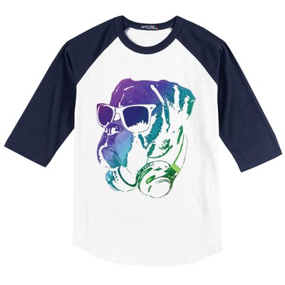 Boxer Dog With Sunglasses And Headphones Baseball Sleeve Shirt