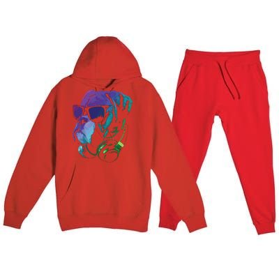 Boxer Dog With Sunglasses And Headphones Premium Hooded Sweatsuit Set