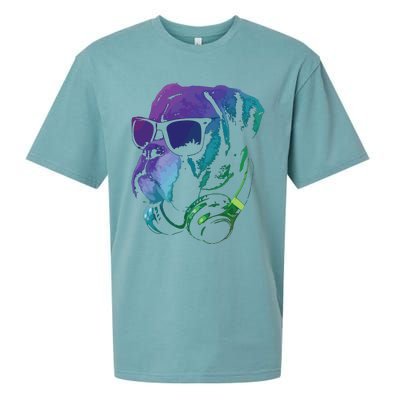 Boxer Dog With Sunglasses And Headphones Sueded Cloud Jersey T-Shirt