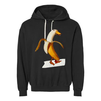 Banana Duck Walks Funny Anthropomorphic Fruit Bird Animal Garment-Dyed Fleece Hoodie