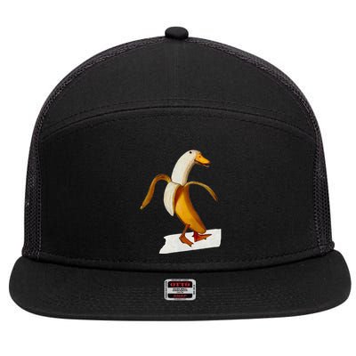Banana Duck Walks Funny Anthropomorphic Fruit Bird Animal 7 Panel Mesh Trucker Snapback Hat