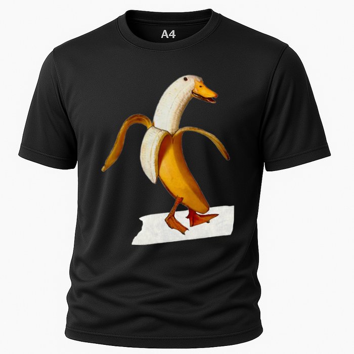 Banana Duck Walks Funny Anthropomorphic Fruit Bird Animal Cooling Performance Crew T-Shirt