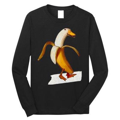Banana Duck Walks Funny Anthropomorphic Fruit Bird Animal Long Sleeve Shirt