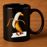 Banana Duck Walks Funny Anthropomorphic Fruit Bird Animal 11oz C Handle Ceramic Mug