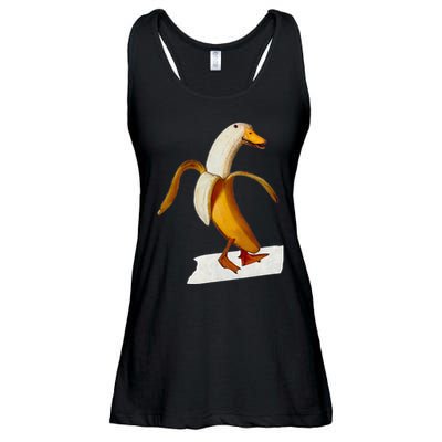Banana Duck Walks Funny Anthropomorphic Fruit Bird Animal Ladies Essential Flowy Tank