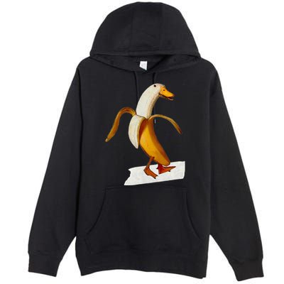 Banana Duck Walks Funny Anthropomorphic Fruit Bird Animal Premium Pullover Hoodie