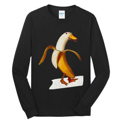 Banana Duck Walks Funny Anthropomorphic Fruit Bird Animal Tall Long Sleeve T-Shirt