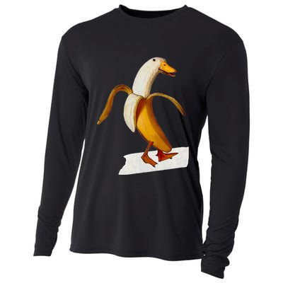 Banana Duck Walks Funny Anthropomorphic Fruit Bird Animal Cooling Performance Long Sleeve Crew