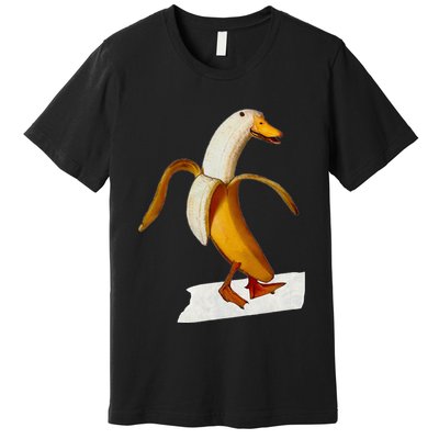 Banana Duck Walks Funny Anthropomorphic Fruit Bird Animal Premium T-Shirt