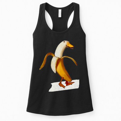 Banana Duck Walks Funny Anthropomorphic Fruit Bird Animal Womens Tank Top