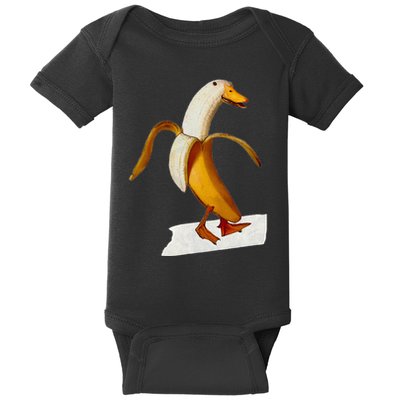Banana Duck Walks Funny Anthropomorphic Fruit Bird Animal Baby Bodysuit