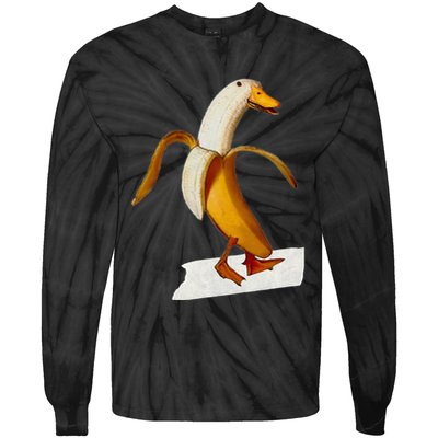 Banana Duck Walks Funny Anthropomorphic Fruit Bird Animal Tie-Dye Long Sleeve Shirt