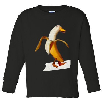 Banana Duck Walks Funny Anthropomorphic Fruit Bird Animal Toddler Long Sleeve Shirt