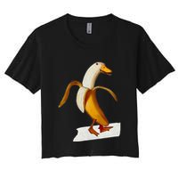 Banana Duck Walks Funny Anthropomorphic Fruit Bird Animal Women's Crop Top Tee