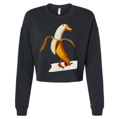 Banana Duck Walks Funny Anthropomorphic Fruit Bird Animal Cropped Pullover Crew