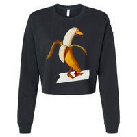 Banana Duck Walks Funny Anthropomorphic Fruit Bird Animal Cropped Pullover Crew