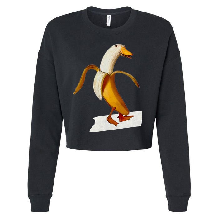 Banana Duck Walks Funny Anthropomorphic Fruit Bird Animal Cropped Pullover Crew
