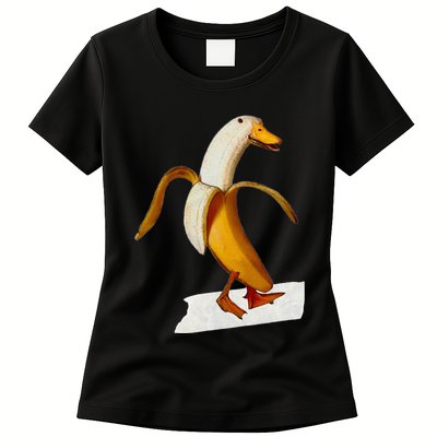 Banana Duck Walks Funny Anthropomorphic Fruit Bird Animal Womens T-Shirt