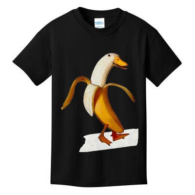 Banana Duck Walks Funny Anthropomorphic Fruit Bird Animal Kids T-Shirt