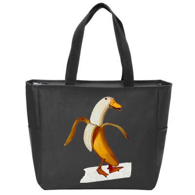 Banana Duck Walks Funny Anthropomorphic Fruit Bird Animal Zip Tote Bag