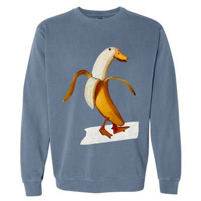 Banana Duck Walks Funny Anthropomorphic Fruit Bird Animal Garment-Dyed Sweatshirt