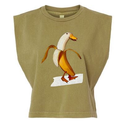 Banana Duck Walks Funny Anthropomorphic Fruit Bird Animal Garment-Dyed Women's Muscle Tee