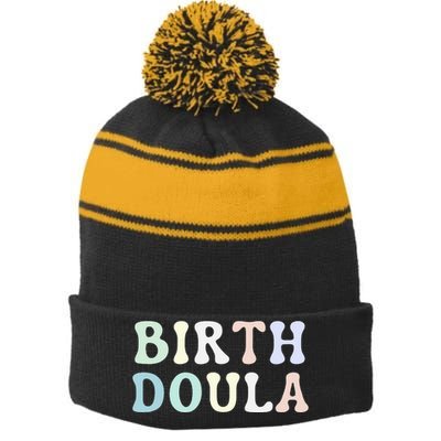 Birth Doula Women Birth Worker Stripe Pom Pom Beanie