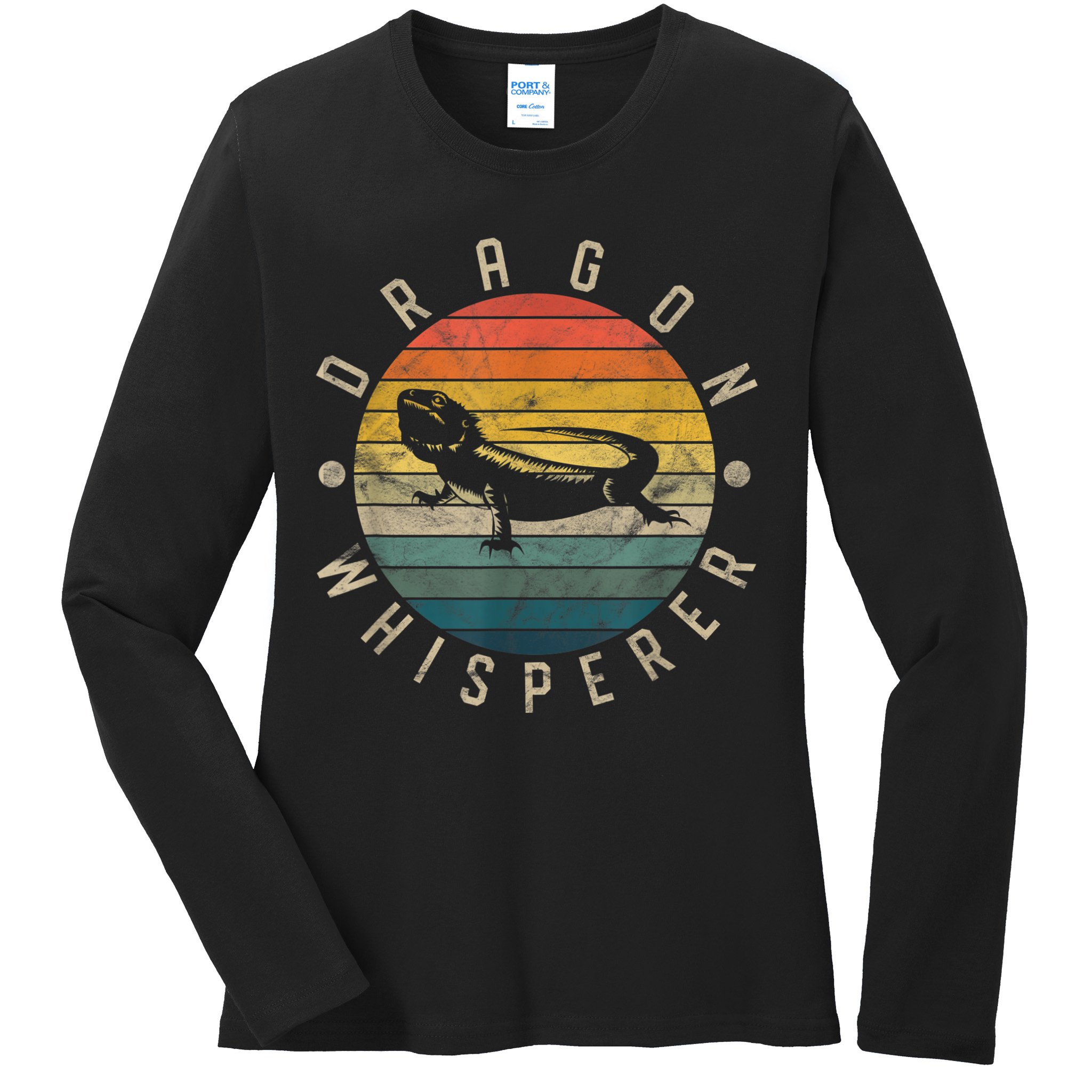 Bearded Dragon Whisperer Vintage Sunset Lizard Reptile Ladies Long Sleeve Shirt