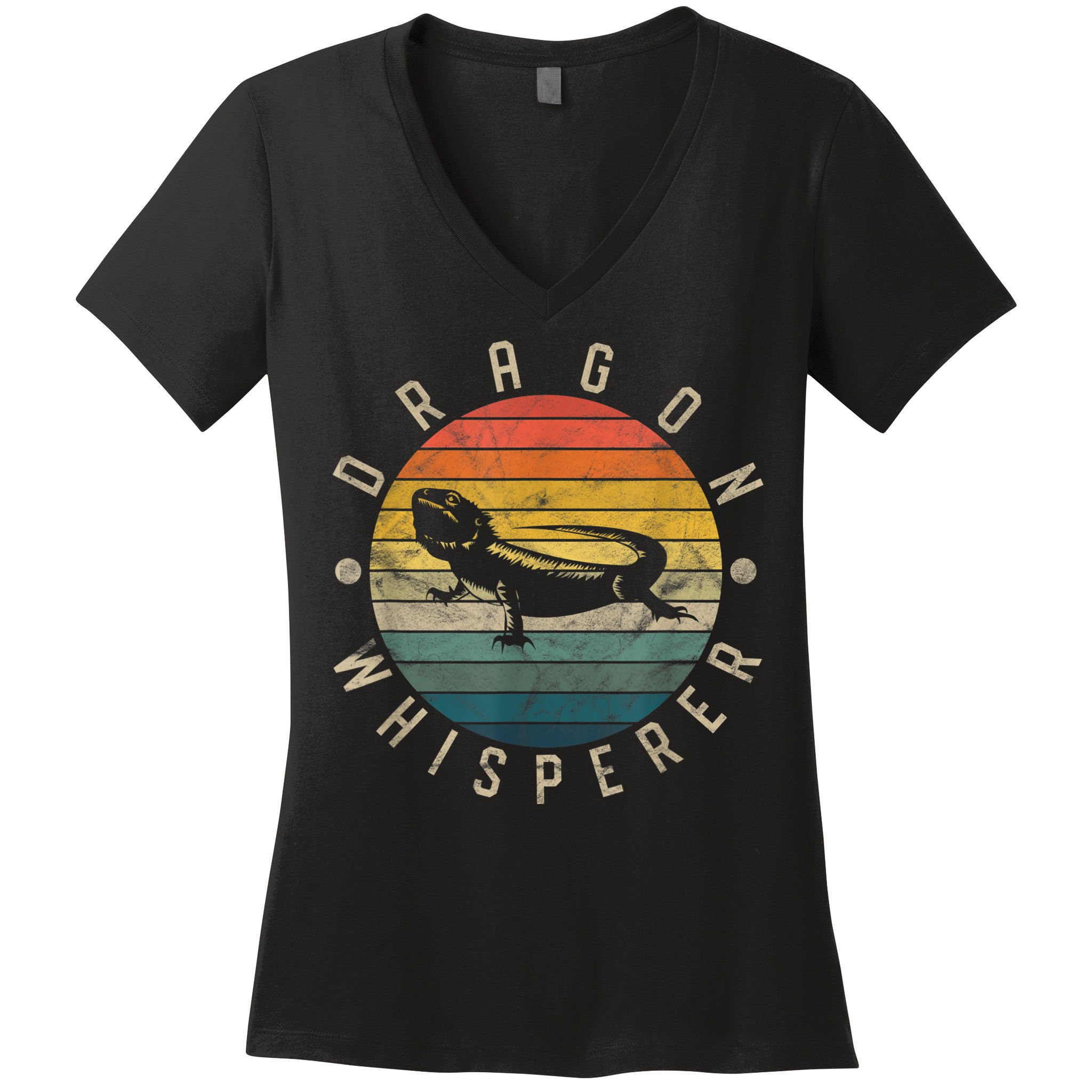Bearded Dragon Whisperer Vintage Sunset Lizard Reptile Women's V-Neck T-Shirt