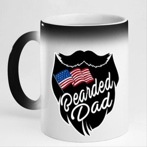 Bearded Dad With American Flag Funny Fathers Day Gift 11oz Black Color Changing Mug