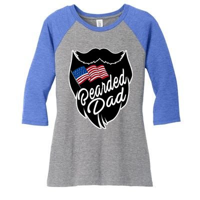 Bearded Dad With American Flag Funny Fathers Day Gift Women's Tri-Blend 3/4-Sleeve Raglan Shirt