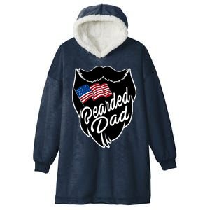 Bearded Dad With American Flag Funny Fathers Day Gift Hooded Wearable Blanket