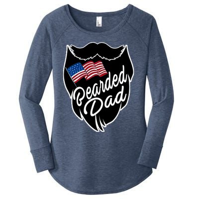 Bearded Dad With American Flag Funny Fathers Day Gift Women's Perfect Tri Tunic Long Sleeve Shirt