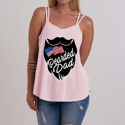 Bearded Dad With American Flag Funny Fathers Day Gift Women's Strappy Tank