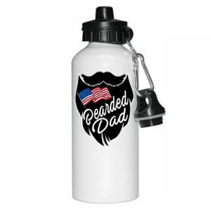 Bearded Dad With American Flag Funny Fathers Day Gift Aluminum Water Bottle