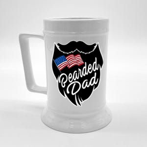 Bearded Dad With American Flag Funny Fathers Day Gift Beer Stein