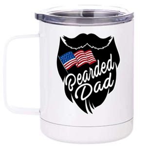 Bearded Dad With American Flag Funny Fathers Day Gift 12 oz Stainless Steel Tumbler Cup