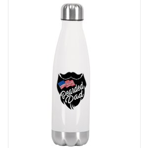 Bearded Dad With American Flag Funny Fathers Day Gift Stainless Steel Insulated Water Bottle