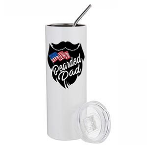 Bearded Dad With American Flag Funny Fathers Day Gift Stainless Steel Tumbler