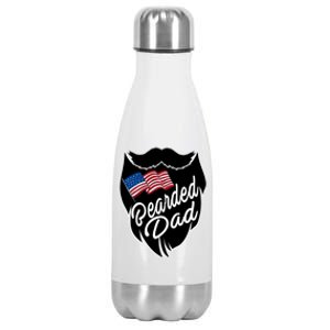 Bearded Dad With American Flag Funny Fathers Day Gift Stainless Steel Insulated Water Bottle