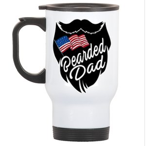 Bearded Dad With American Flag Funny Fathers Day Gift Stainless Steel Travel Mug