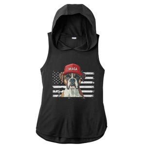 Boxer Dog Wearing Maga Hat American Flag Dogs For Trump Ladies PosiCharge Tri-Blend Wicking Draft Hoodie Tank