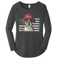 Boxer Dog Wearing Maga Hat American Flag Dogs For Trump Women's Perfect Tri Tunic Long Sleeve Shirt