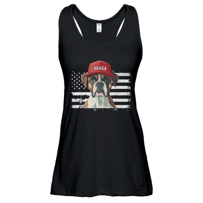 Boxer Dog Wearing Maga Hat American Flag Dogs For Trump Ladies Essential Flowy Tank