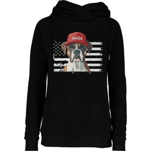 Boxer Dog Wearing Maga Hat American Flag Dogs For Trump Womens Funnel Neck Pullover Hood