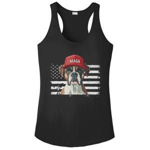 Boxer Dog Wearing Maga Hat American Flag Dogs For Trump Ladies PosiCharge Competitor Racerback Tank