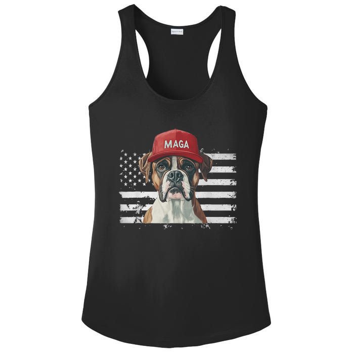 Boxer Dog Wearing Maga Hat American Flag Dogs For Trump Ladies PosiCharge Competitor Racerback Tank