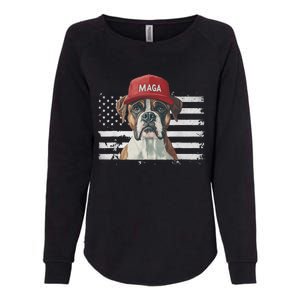 Boxer Dog Wearing Maga Hat American Flag Dogs For Trump Womens California Wash Sweatshirt