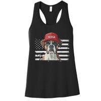 Boxer Dog Wearing Maga Hat American Flag Dogs For Trump Women's Racerback Tank