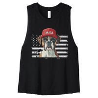 Boxer Dog Wearing Maga Hat American Flag Dogs For Trump Women's Racerback Cropped Tank